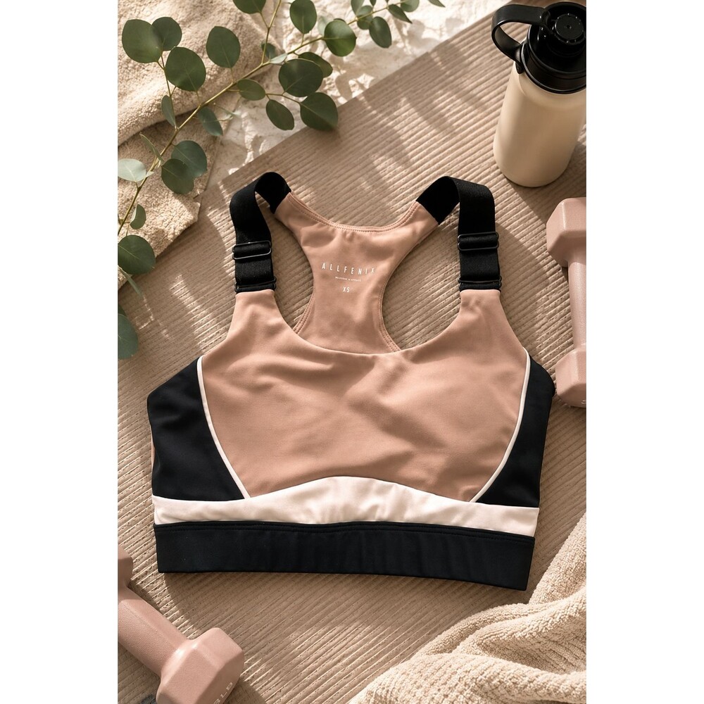 All Fenix Sports Bra Women XS Nude Colorblock Crisscross Racerback Athletic NWOT